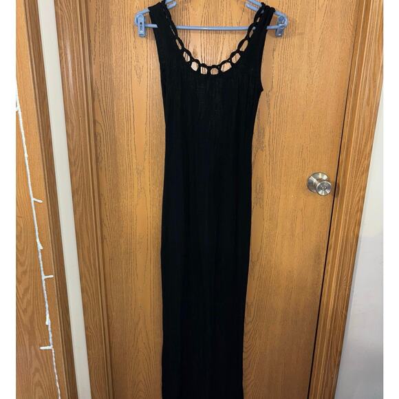 Vintage Hugo Buscati black sheer maxi dress loop neckline with deep slit size 2 - Picture 2 of 7
